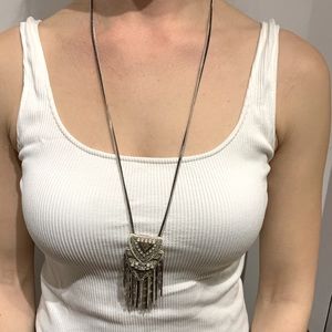 Stella and dot long silver tassel necklace